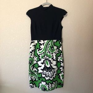 Milly mock-neck shift dress navy/pattern